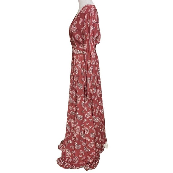 Majorelle Womens Paisley A Line Maxi Dress V Neck Long Sleeve Pink Size Small - Picture 3 of 11